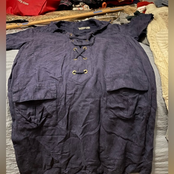 Anthropologie Top Size 16 Blue Shortsleeve Collared Pockets NWOT - Picture 1 of 11